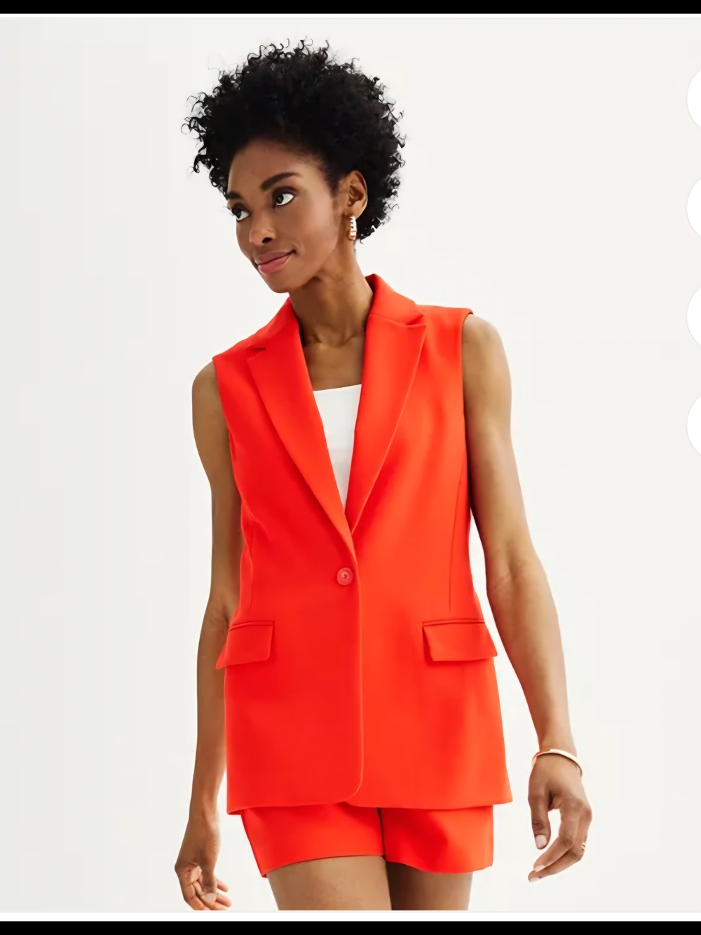Nine West Bright Orange Sleeveless Blazer Vest And Shorts Set